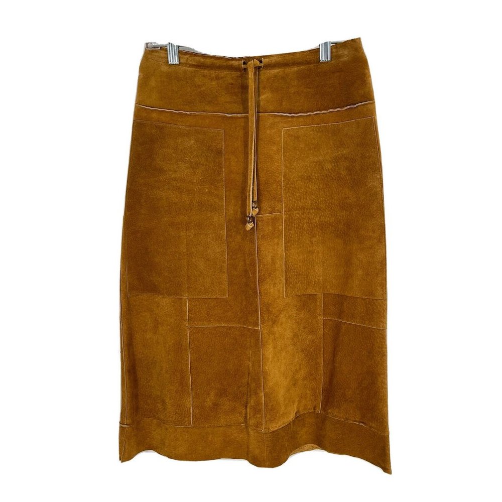 Wilsons Leather Brown A Line Midi Skirt Pockets Sz 4